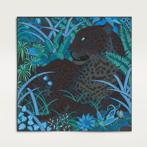 Pañuelo cuadrado 90 Panther in the Jungle Twill de seda negro